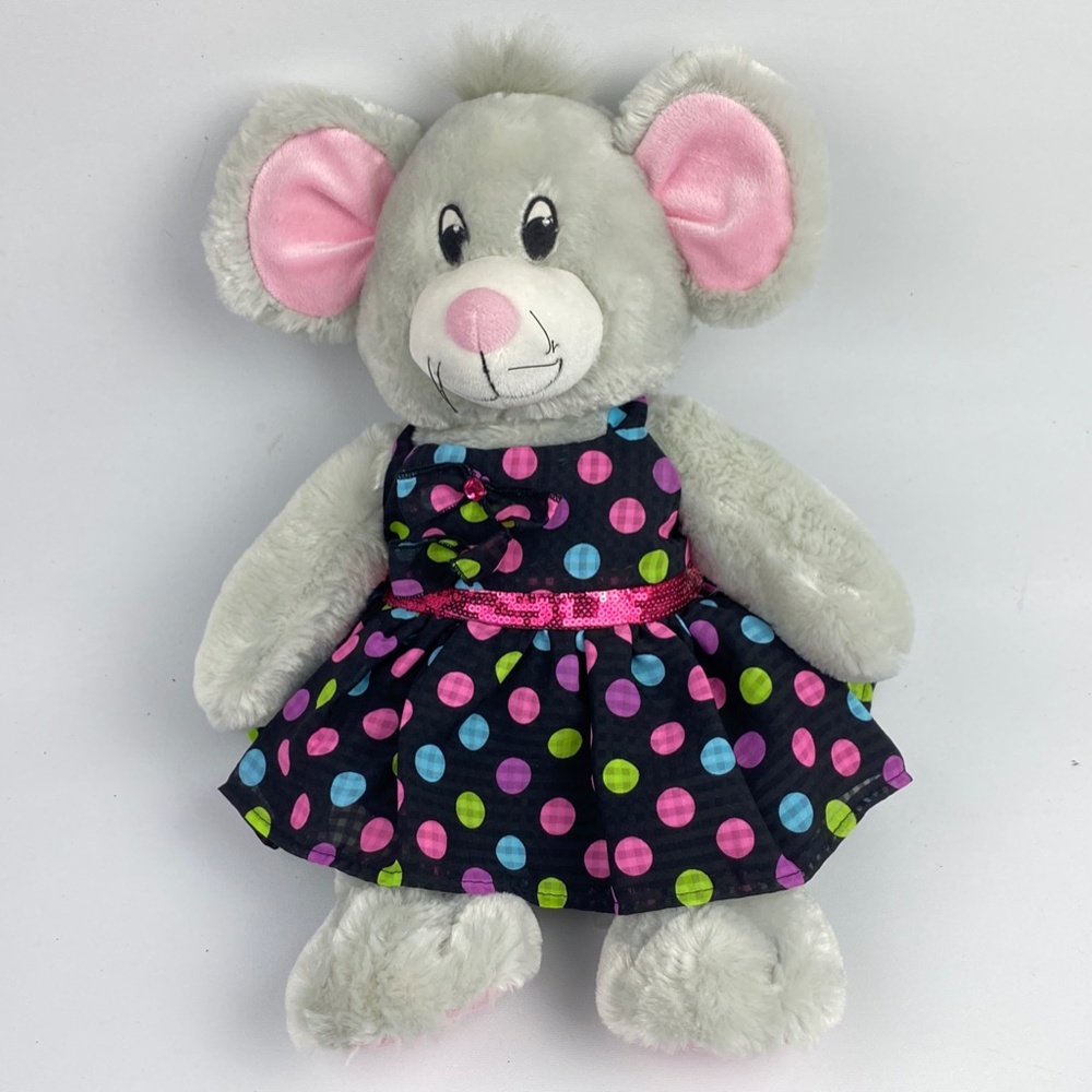 Build A Bear Plush Teddy Merry Mouse Gray Employee Exclusive Polka Dot Dress